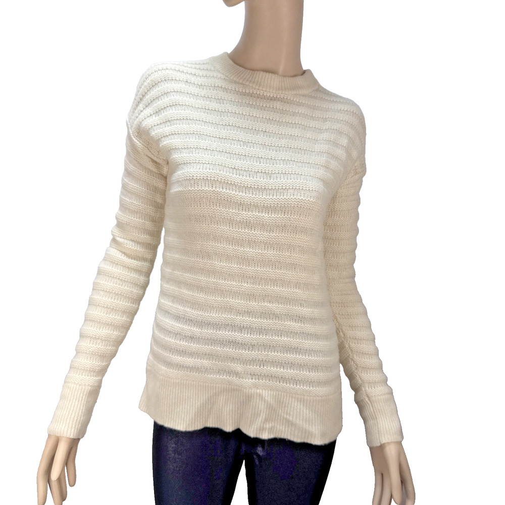 Theory Women Novelty Stripe Cashmere Sweater Size S Ivory Long Sleeve Minimalist